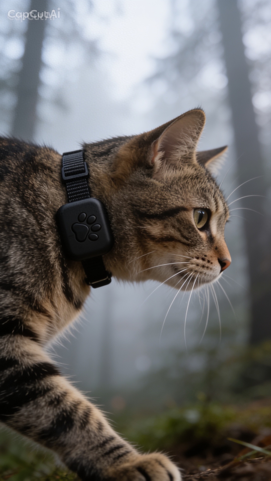 Katze entspannt zu Hause mit schwarzem Felio GPS-Tracker